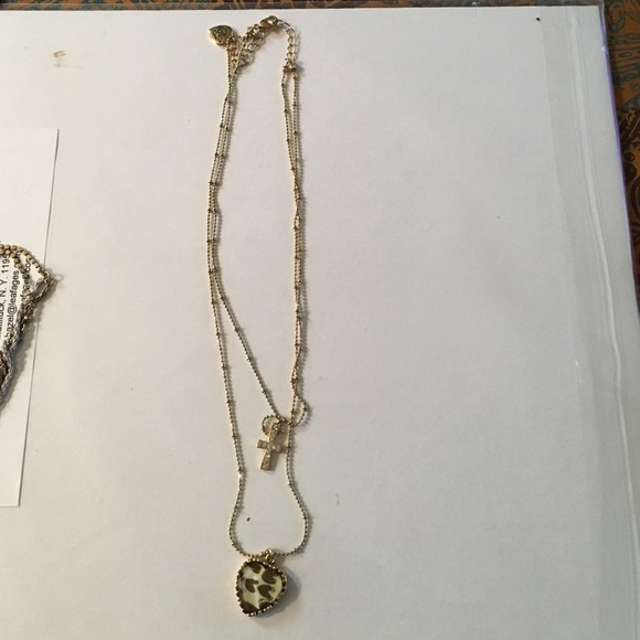 Double strand cross and heart necklace