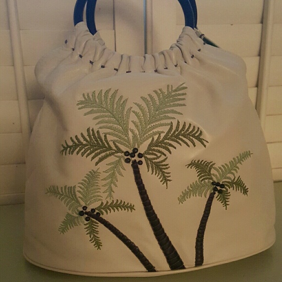 Cole Haan Leather Embroidered Tropical Theme Bag