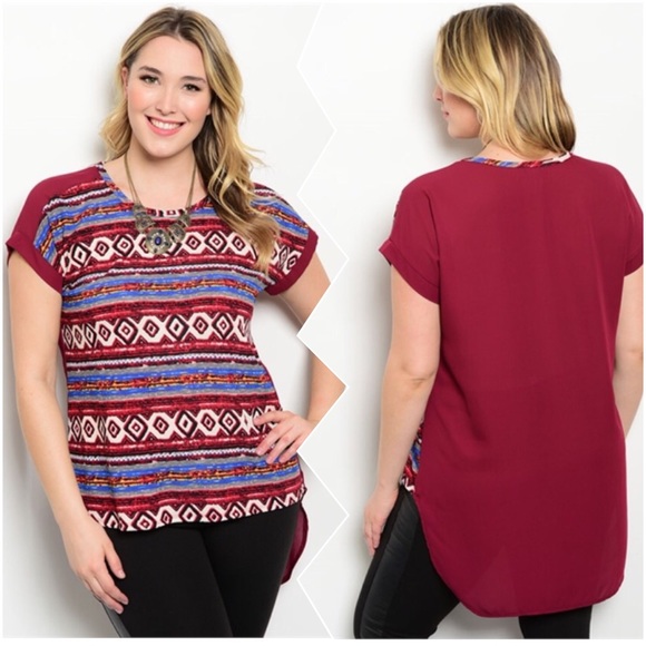 🌺🎀🌸 Burgundy Tribal Print Top 🌸🎀🌺