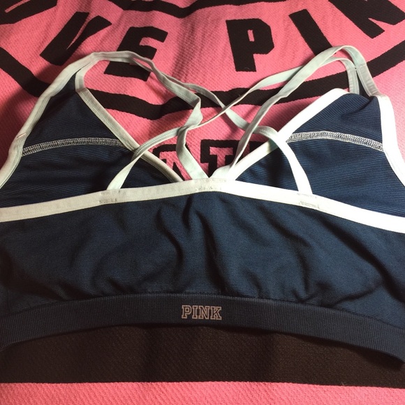 VS PINK PADDED SPORTS BRA STRAPPY BACK LARGE NWT❤️ - Picture 3 of 4