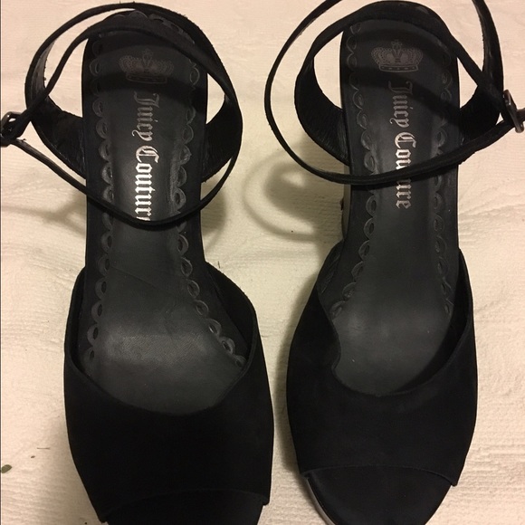Black leather juicy couture tall wedges.