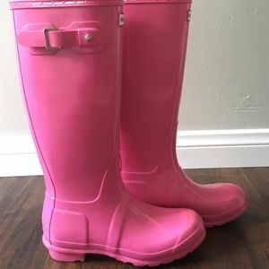 Pink tall hunter rain boots size 7F