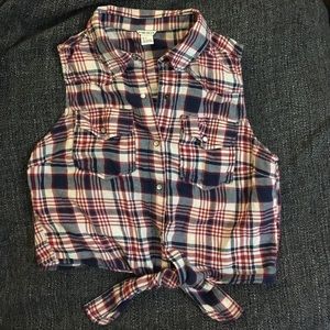 Plaid Front Tie Flannel Tank
