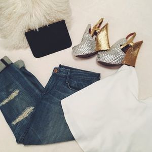 Brand New Jeffrey Campbell Woven Metallic Wedges