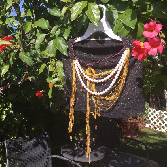 Brand new pearl&golden beaded crop top/skirt