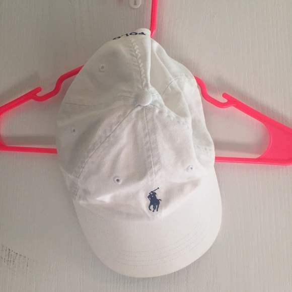 White with navy blue Polo hat