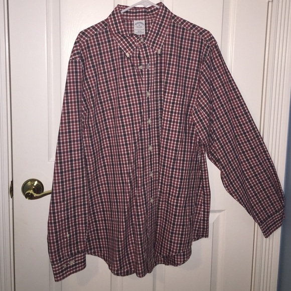 Men's blue, red and cream button up