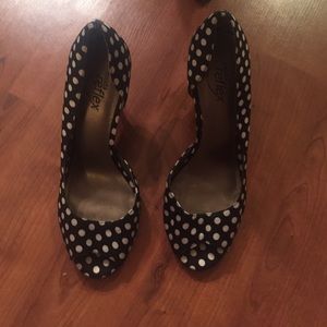 Black and white polka dot heels
