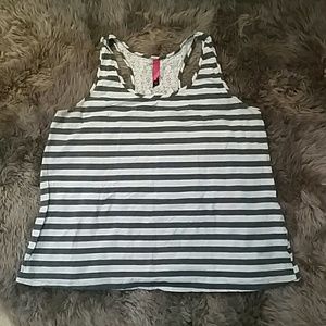 Lace gray and white striped tank top
