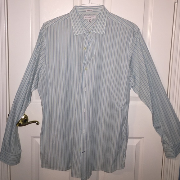 Blue striped fitted button up