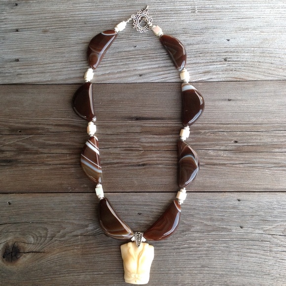 Brown Agate with MOP and Sterling Silver necklace - Picture 1 of 3