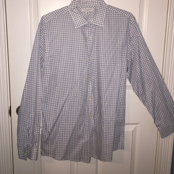 Blue and white button up men's shirt