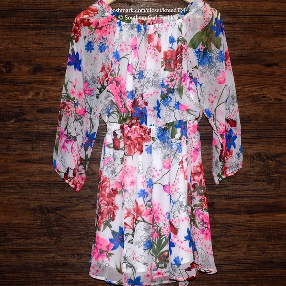 FLORAL DRESS Printed Off Shoulder Swing Flare Mini - Picture 5 of 8