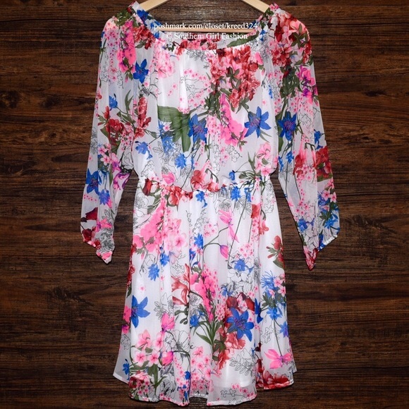 FLORAL DRESS Printed Off Shoulder Swing Flare Mini - Picture 4 of 8