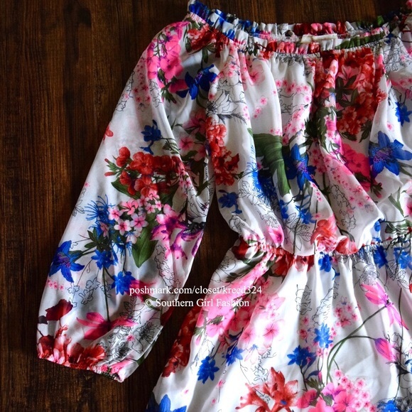 FLORAL DRESS Printed Off Shoulder Swing Flare Mini - Picture 6 of 8