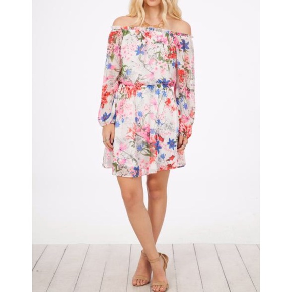 FLORAL DRESS Printed Off Shoulder Swing Flare Mini - Picture 2 of 8