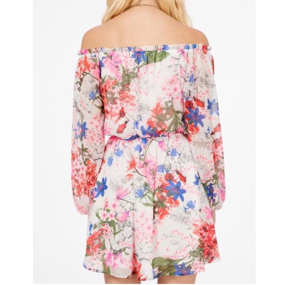 FLORAL DRESS Printed Off Shoulder Swing Flare Mini - Picture 3 of 8