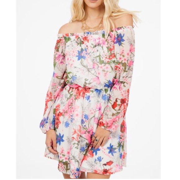 FLORAL DRESS Printed Off Shoulder Swing Flare Mini - Picture 7 of 8