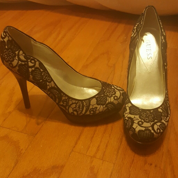 Guess black lace heels