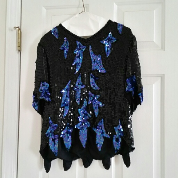 Sequined Beaded Black znd Blue Top