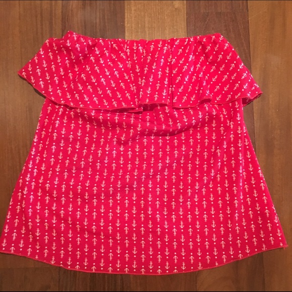 Red and white anchor strapless top
