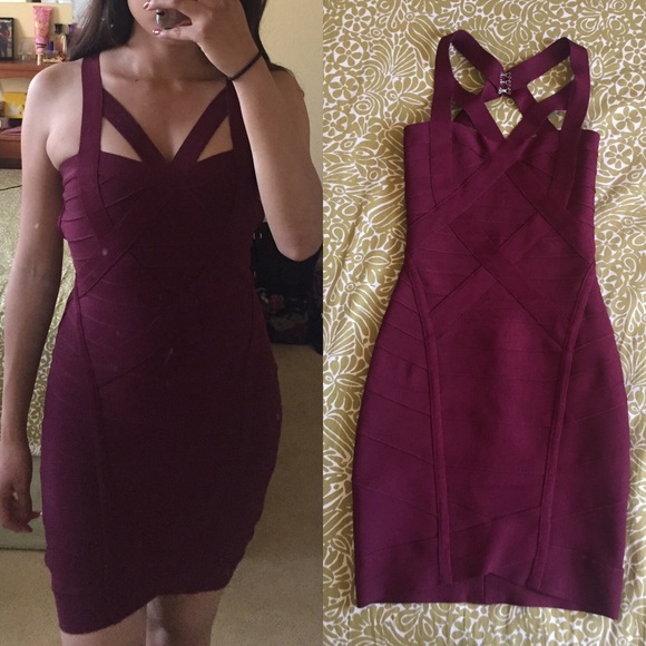 Dresses & Skirts - Deep burgundy wine open back bandage dress