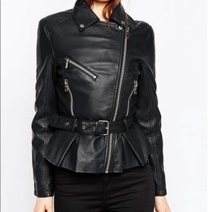 Biker Jacket with Peplum Hem & Belt