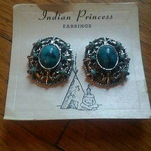 Vintage turquoise clip on earrings