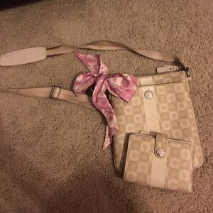 Coach cross body, wallet and ribbon.