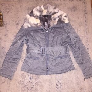 Bebe jacket with real rabbit fur collar