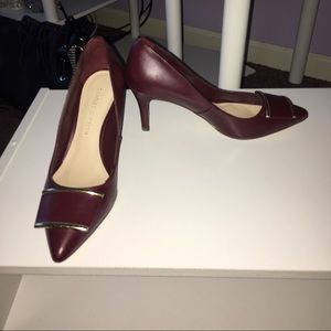 Burgundy with gold hardware heels