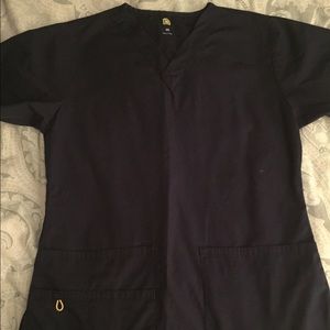 Navy Blue Wonderwink scrub top.