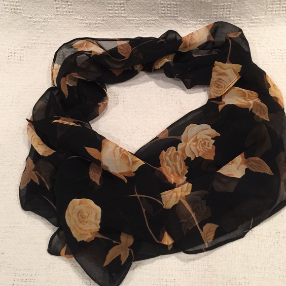 Accessories - SCARF, SHEER BLACK WITH FLOWERS