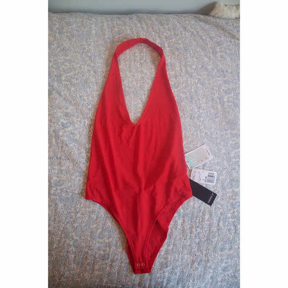 Red halter one piece