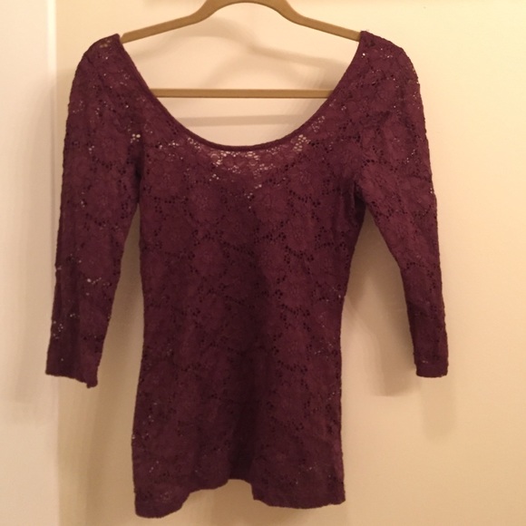 Pac Sun 3/4 sleeve purple floral lace top - Picture 1 of 4
