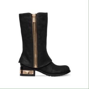Vince Camuto black moto winivive gold trim boots