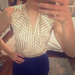 Rugby RL Striped Silk Ruffle Blouse