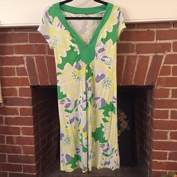 Banana Republic Green Floral Short Sleeve Dress