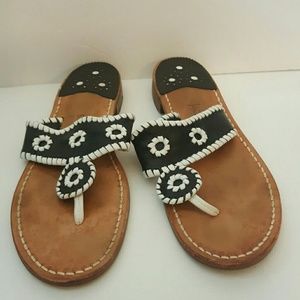 Jack Rogers Black White Palm Beach Sandals 10N