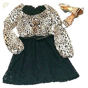 Speechless leopard print & lace long sleeve dress