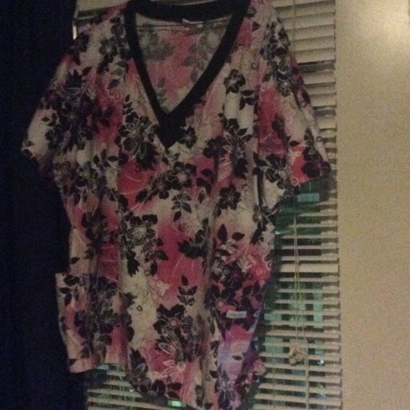 Black and pink scrub top