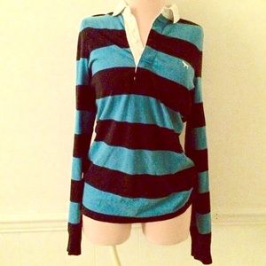 Victoria's Secret PINK striped polo shirt in blue.