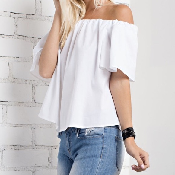 White Off the Shoulder Poplin Top - Picture 2 of 4
