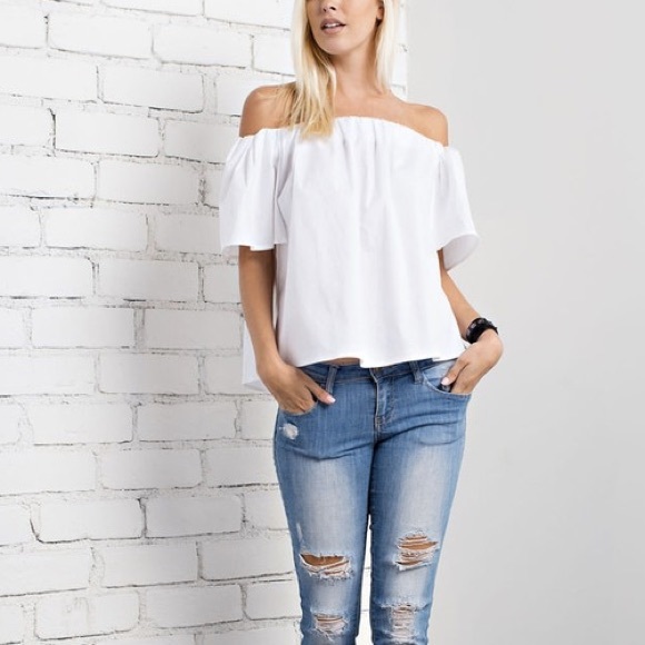 White Off the Shoulder Poplin Top - Picture 4 of 4