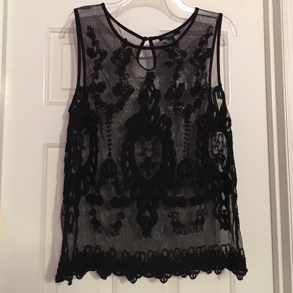 Sheer lace black tank top