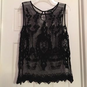 Sheer lace black tank top