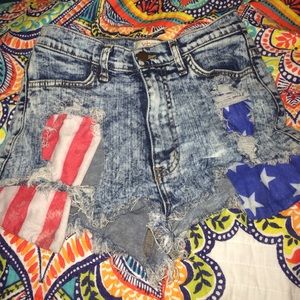American flag blue jean shorts