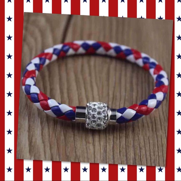 Jewelry - ❤️💙RED/WHITE/BLUE Leather & Rhinestone