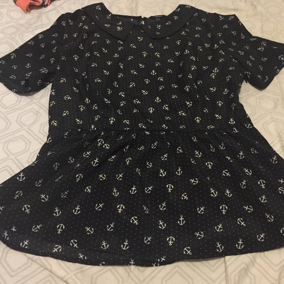 Collared black peplum shirt