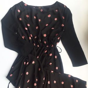 Black Maxi Dress with Rose Floral Pattern